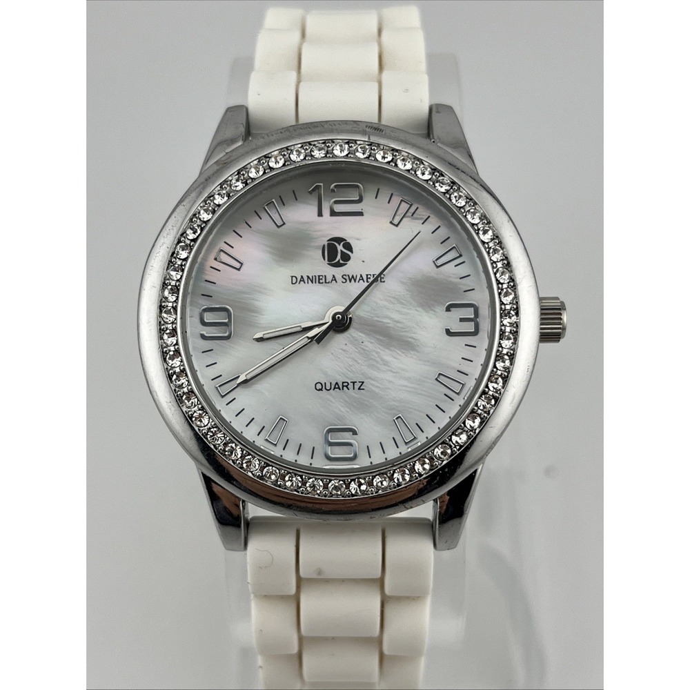 Daniela Swaebe Watch Women Crystal Bezel MOP Dial Silicone Band- New Battery